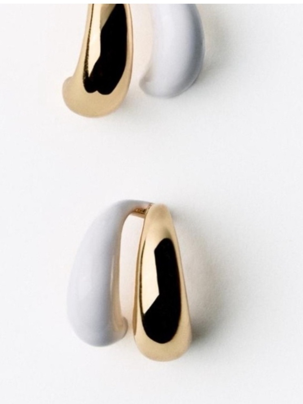 Gold and Light Gray Teardrop Hoop Earrings - Modern Women's Jewelry
